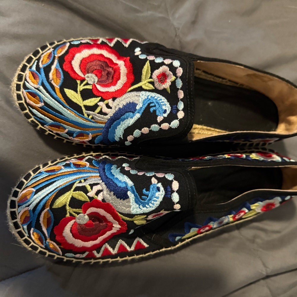 Johnny Was Black Floral Espadrilles- Size 10